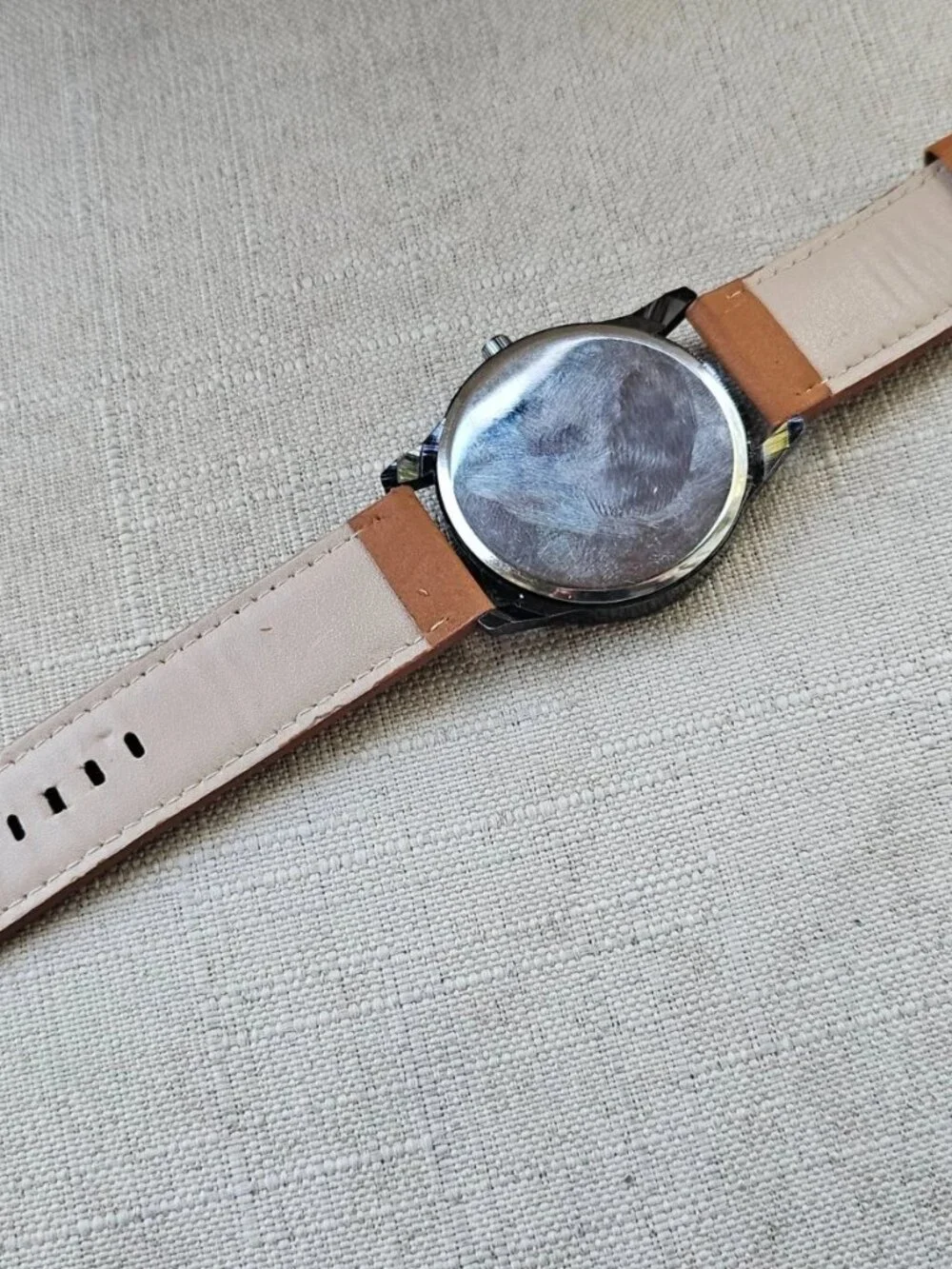Fashion Men Wristwatch Brown Faux Leather Vegan Strap Quartz Black Face Watch